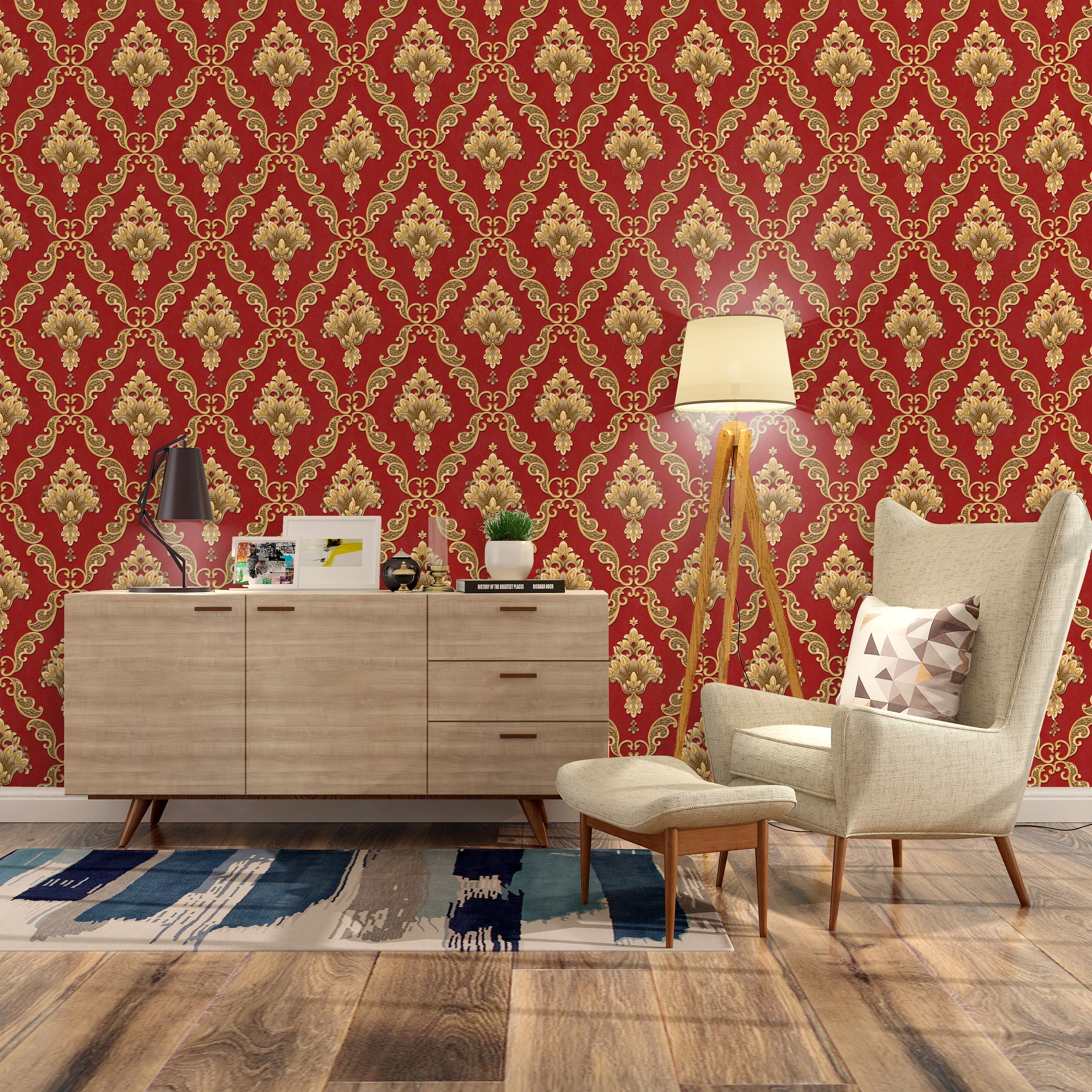 Classic style multi color 106 size 3D PVC wallpaper, embossed design flower wallpaper rolls