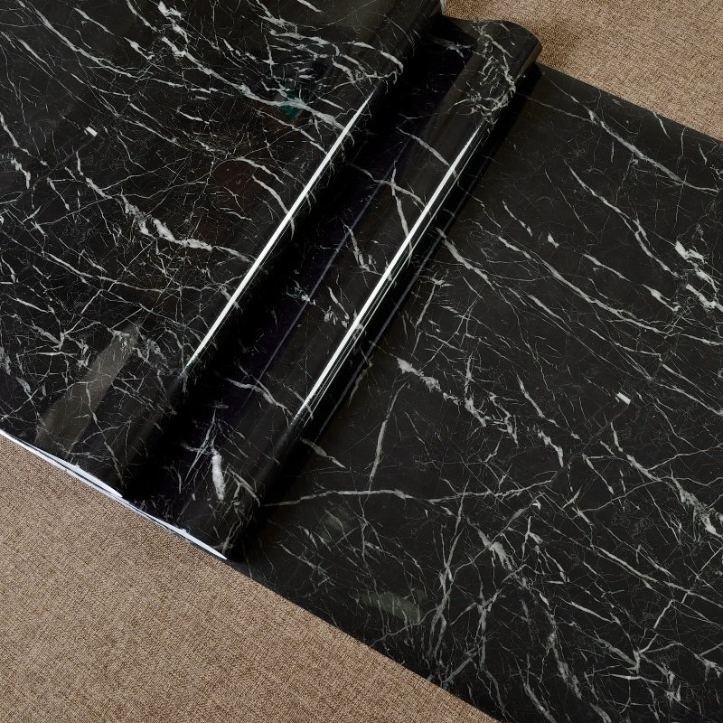 New Design Samples For Free Black Marble 3D Textured Peel And Stick Waterproof Heat Insulation Bathroom Wardrobe Use Wallpaper