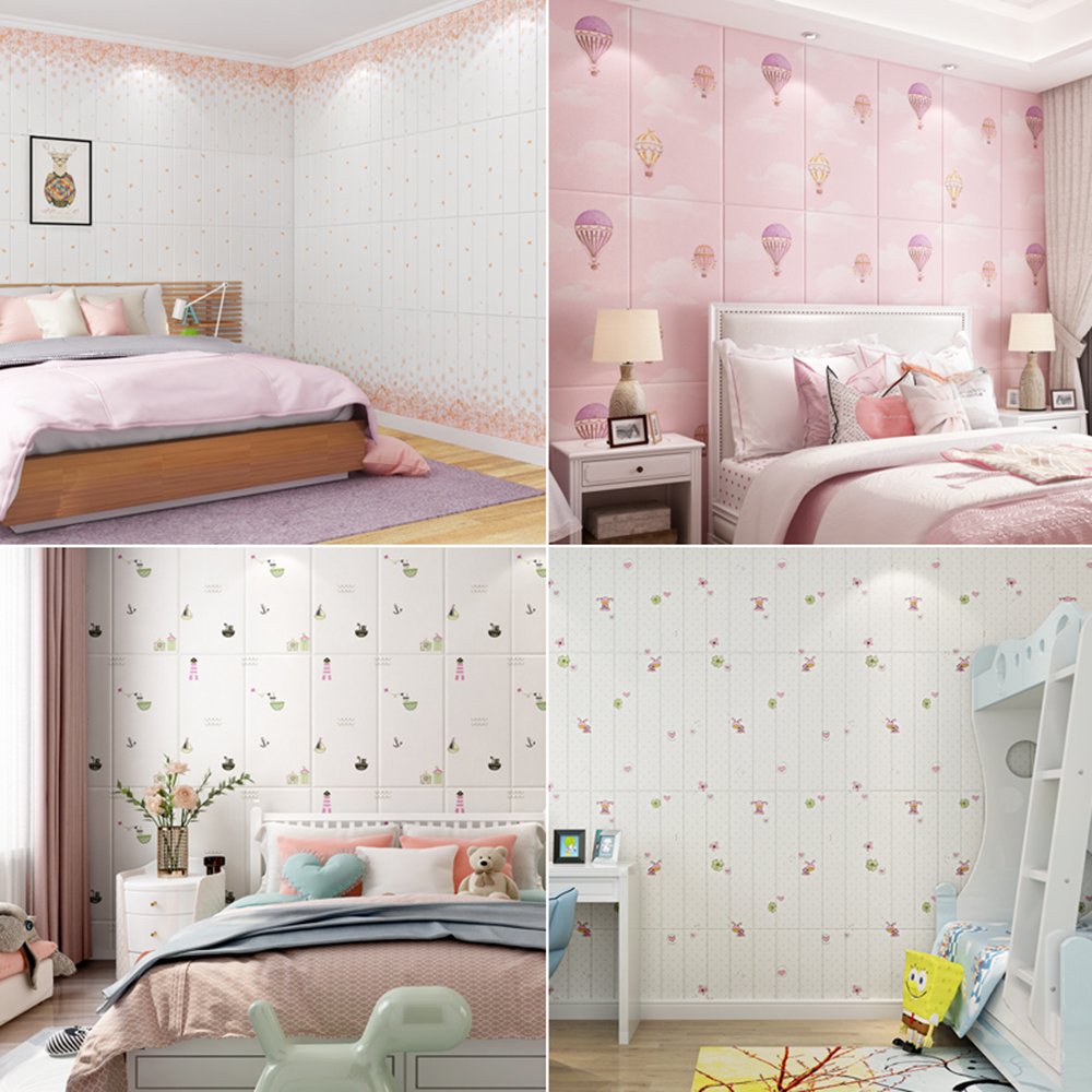 3D PVC Peel and Stick Cartoon Wall Stickers Waterproof Soft Anti-collision Wall Panels for Home Decor