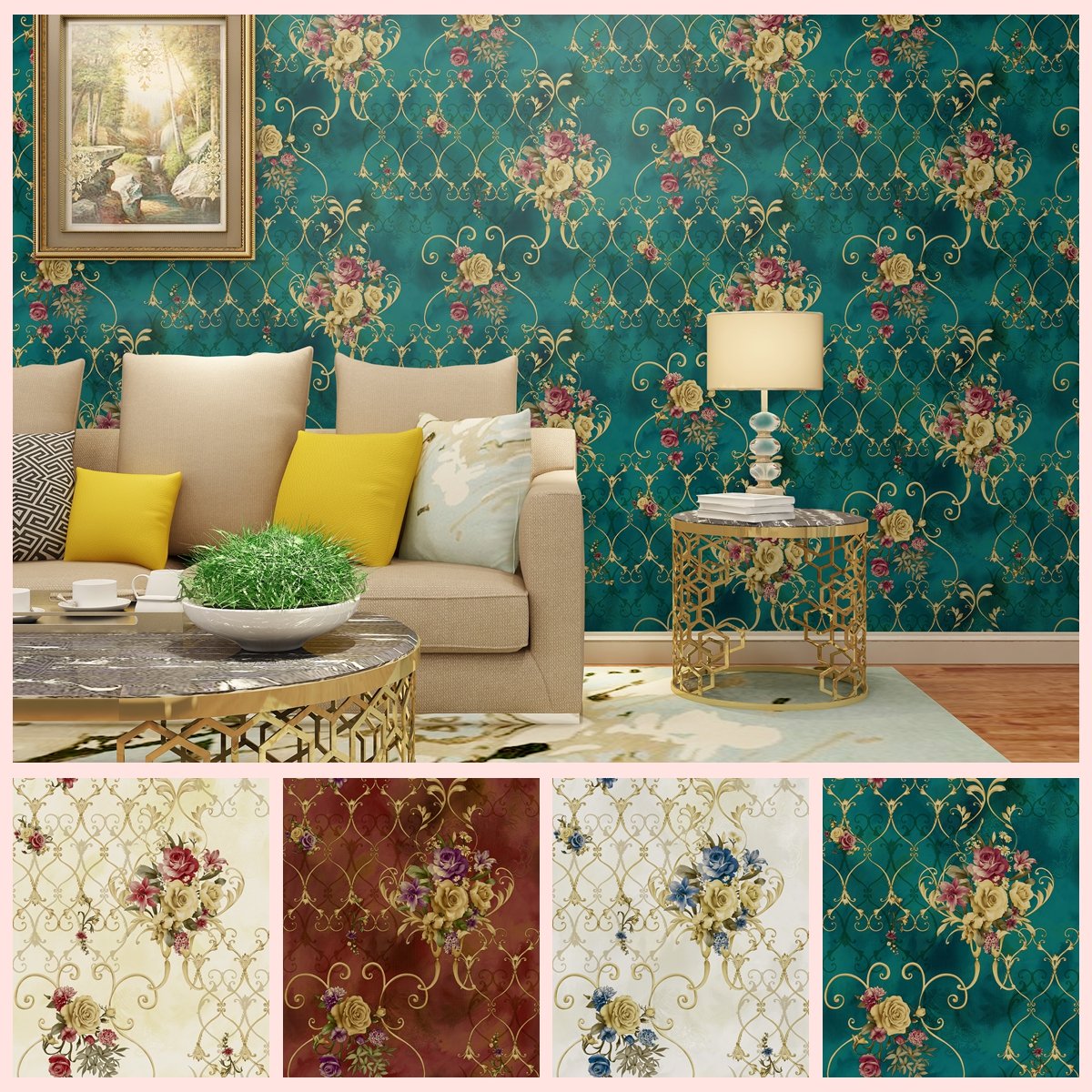53cm popular patterns floor wallpaper waterproof 3d gold blocking
