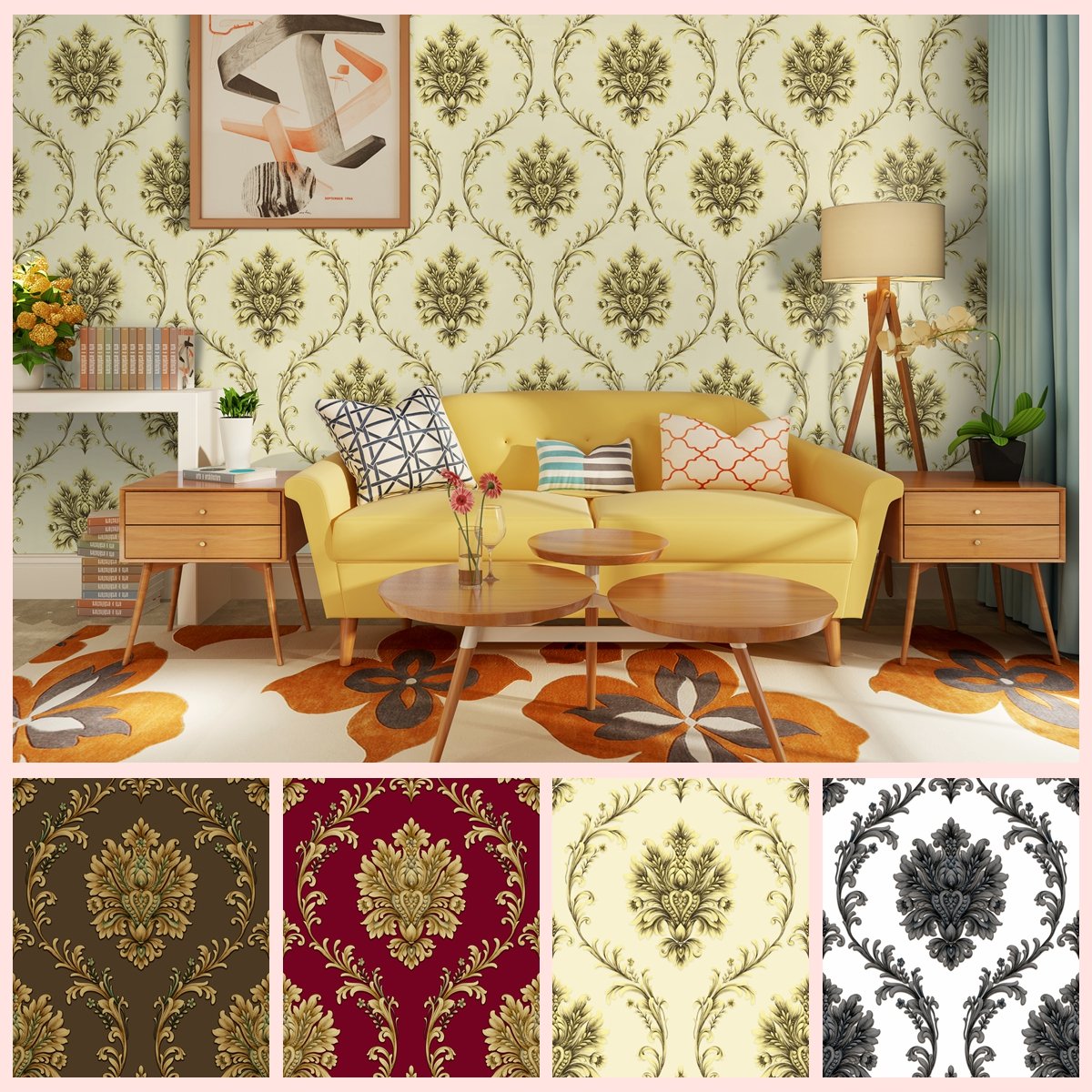 53cm popular patterns floor wallpaper waterproof 3d gold blocking