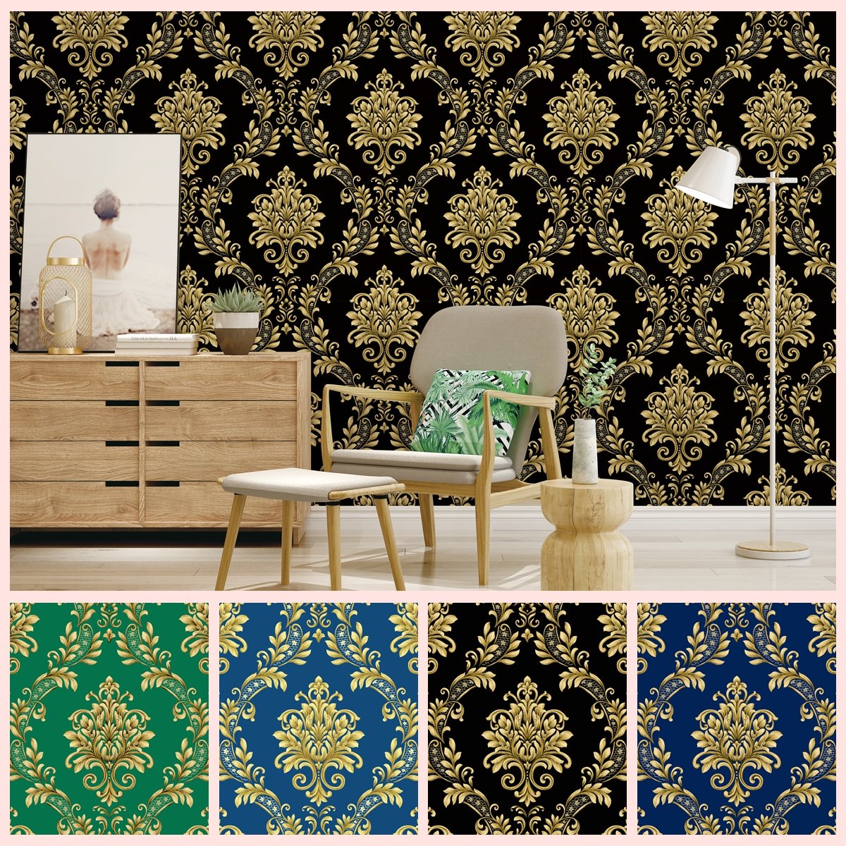53cm popular patterns floor wallpaper waterproof 3d gold blocking
