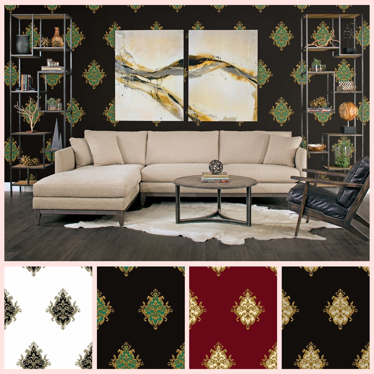 53cm popular patterns floor wallpaper waterproof 3d gold blocking