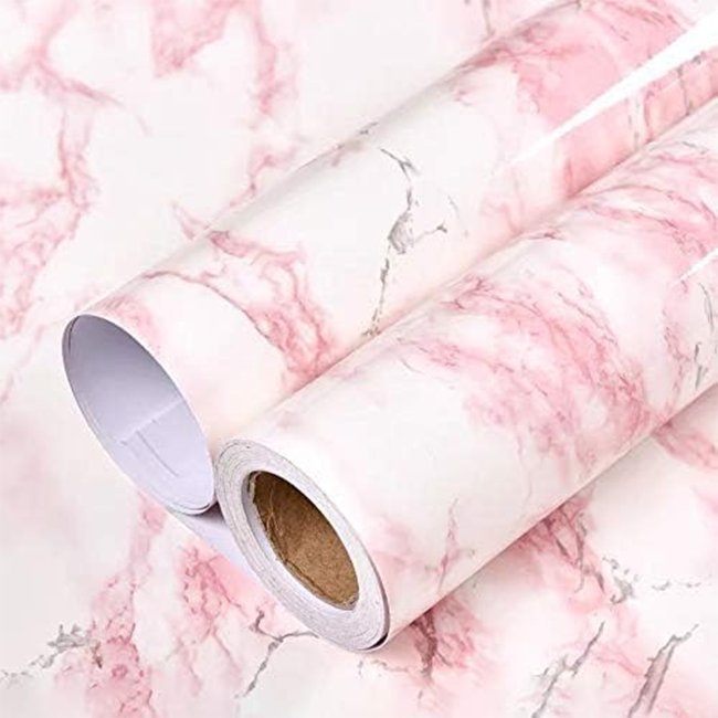 Glossy White Pink Marble Contact Paper Marble Peel and Stick Wallpaper Self-adhesive Removable Wall Paper of Kitchen