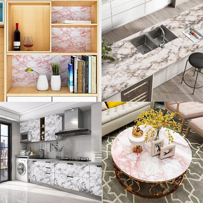 Glossy White Pink Marble Contact Paper Marble Peel and Stick Wallpaper Self-adhesive Removable Wall Paper of Kitchen