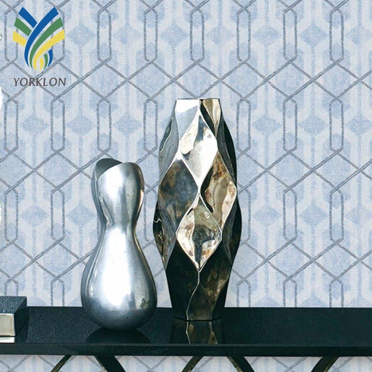 VK4 Modern Interior Line Room Home Wall Decoration 3D PVC Golden Geometric Roll Wallpaper