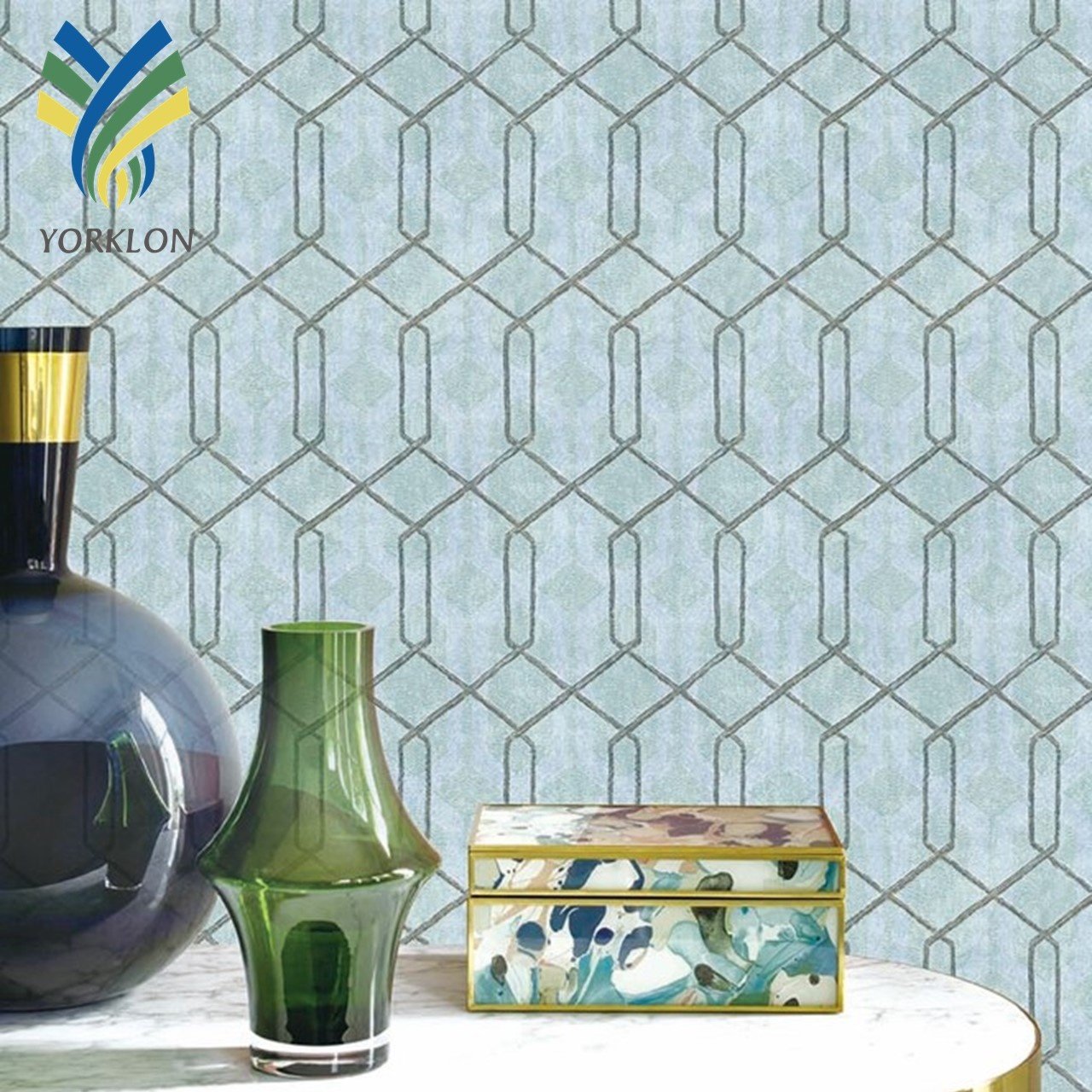 VK4 Modern Interior Line Room Home Wall Decoration 3D PVC Golden Geometric Roll Wallpaper