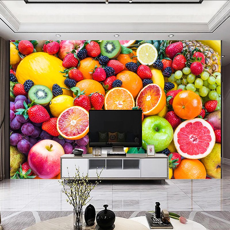KOMNNI 3d Wallpaper Strawberry Orange Grape Fruit Creative Self-Adhesive Mural Kitchen Bedroom Home Decor Fresco Wall Mural