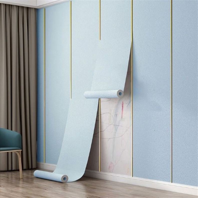 Green Linen Pattern Wallpaper Rolls Cloth Anti-collision Sound Insulation Moisturizing Moisture-proof Wallpaper Roll