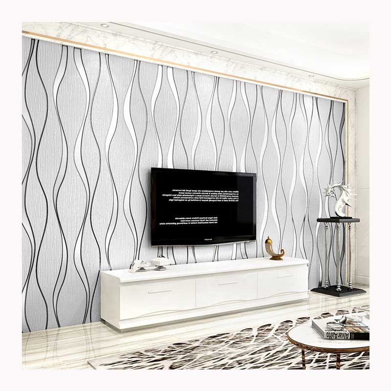 High Grade Non-Woven Flocking Wallpapers Simple Curve Style Moisture-Proof Fireproof Sound-Absorbing Soundproof Administration