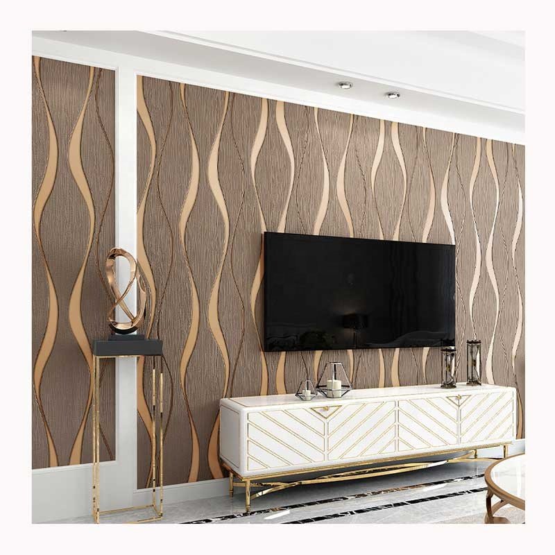 High Grade Non-Woven Flocking Wallpapers Simple Curve Style Moisture-Proof Fireproof Sound-Absorbing Soundproof Administration