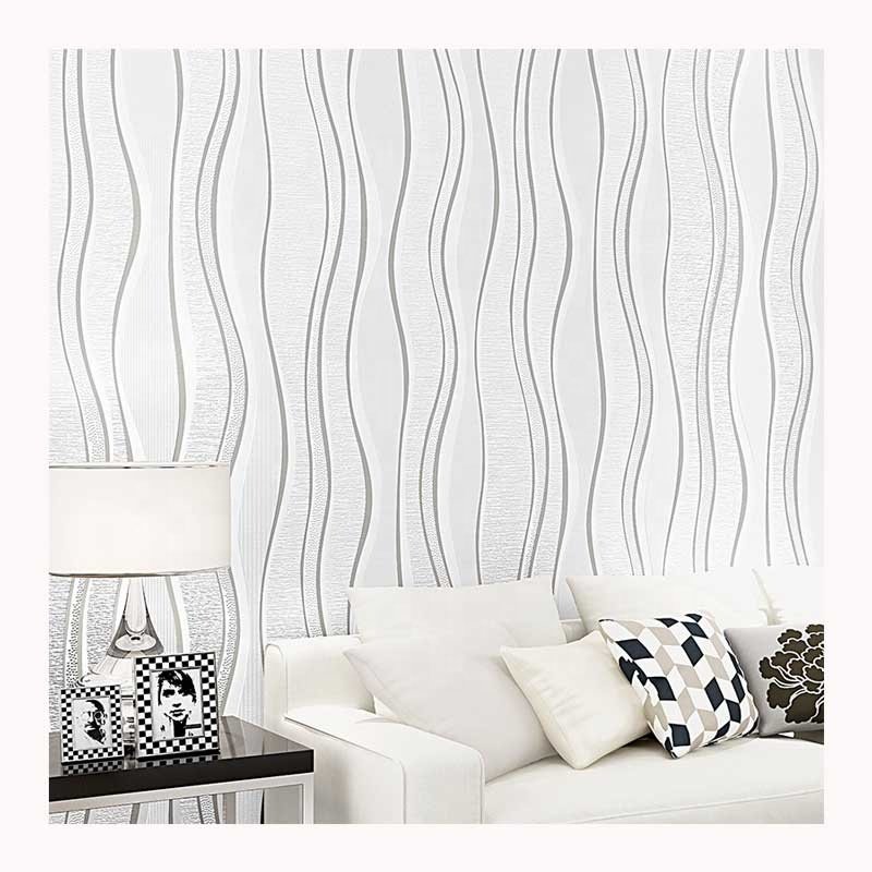 High Grade Non-Woven Flocking Wallpapers Simple Curve Style Moisture-Proof Fireproof Sound-Absorbing Soundproof Administration