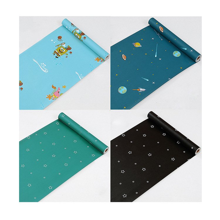 Self adhesive and easily install cartoon patterns wall paper rolls for little kids living room interior decoration