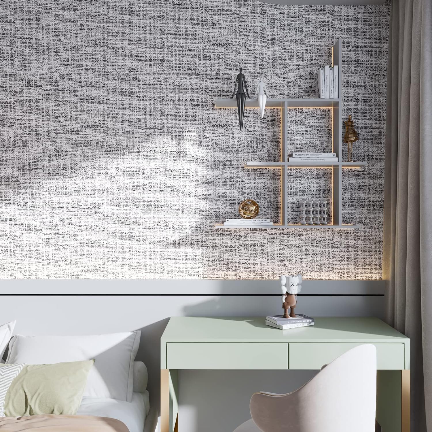 ORON DECO Hot selling 3D Textured Fabric Linen Wall paper Peel And Stick Self Adhesive Waterproof Wallpaper for Bedroom Wall
