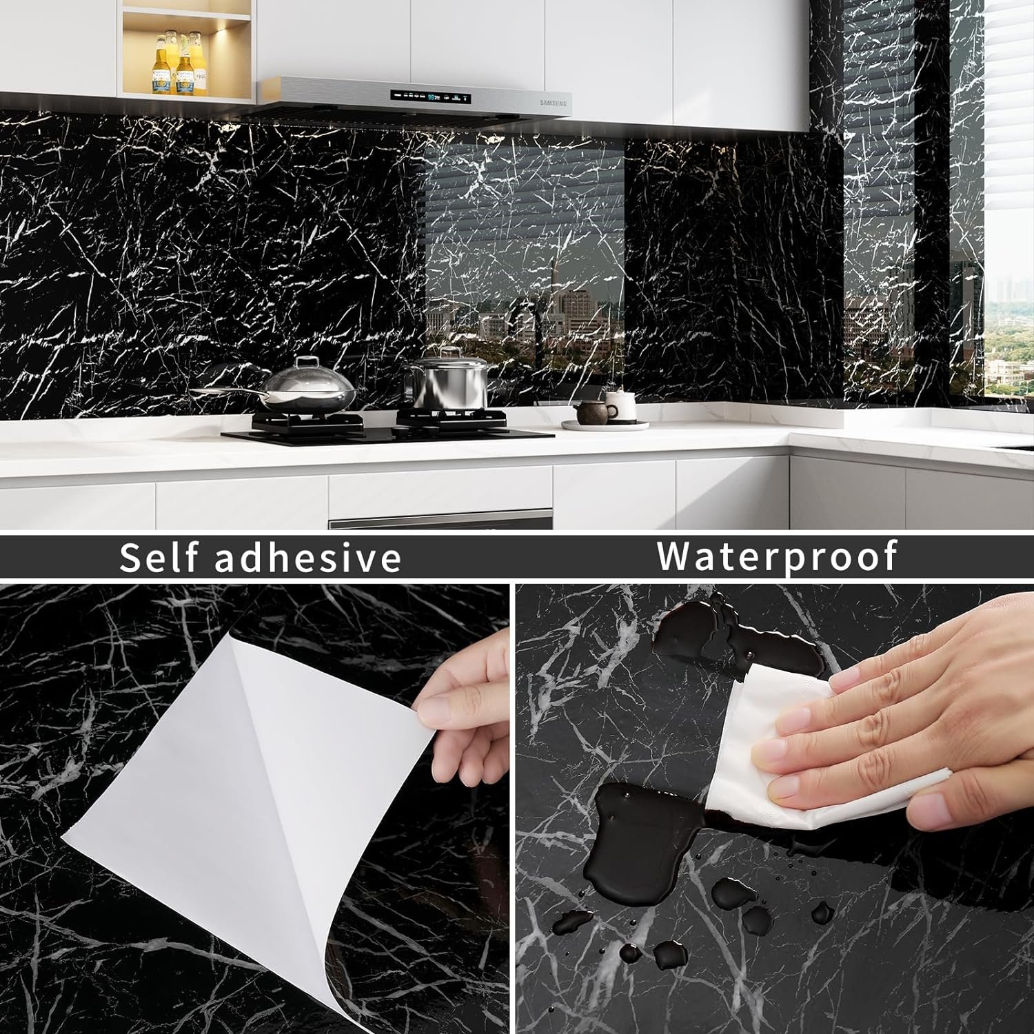 ORON Modern Black Peel And Stick Waterproof pvc Self Adhesive Marble Design Wall paper Rolls For Home Wall Decor