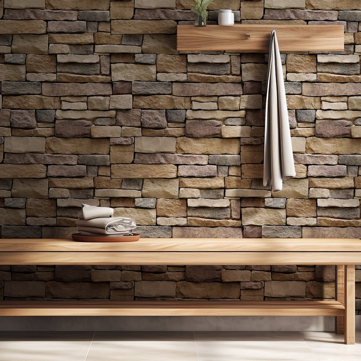 Self adhesive, easy to clean, waterproof, retro warm yellow gray brick wall warm color background wallpaper, home wallpaper