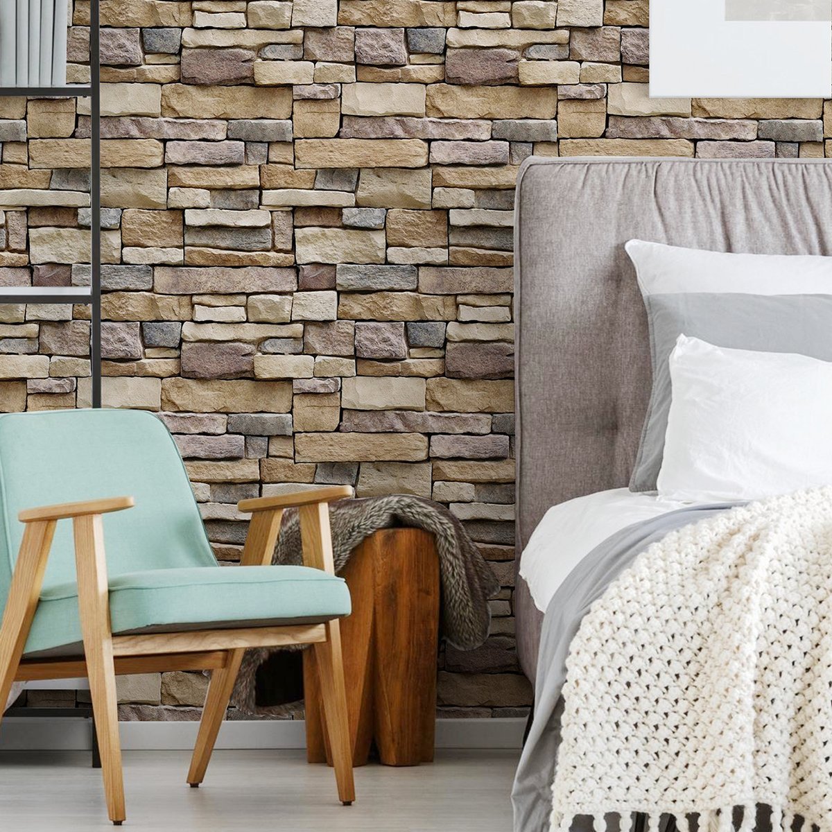 Self adhesive, easy to clean, waterproof, retro warm yellow gray brick wall warm color background wallpaper, home wallpaper