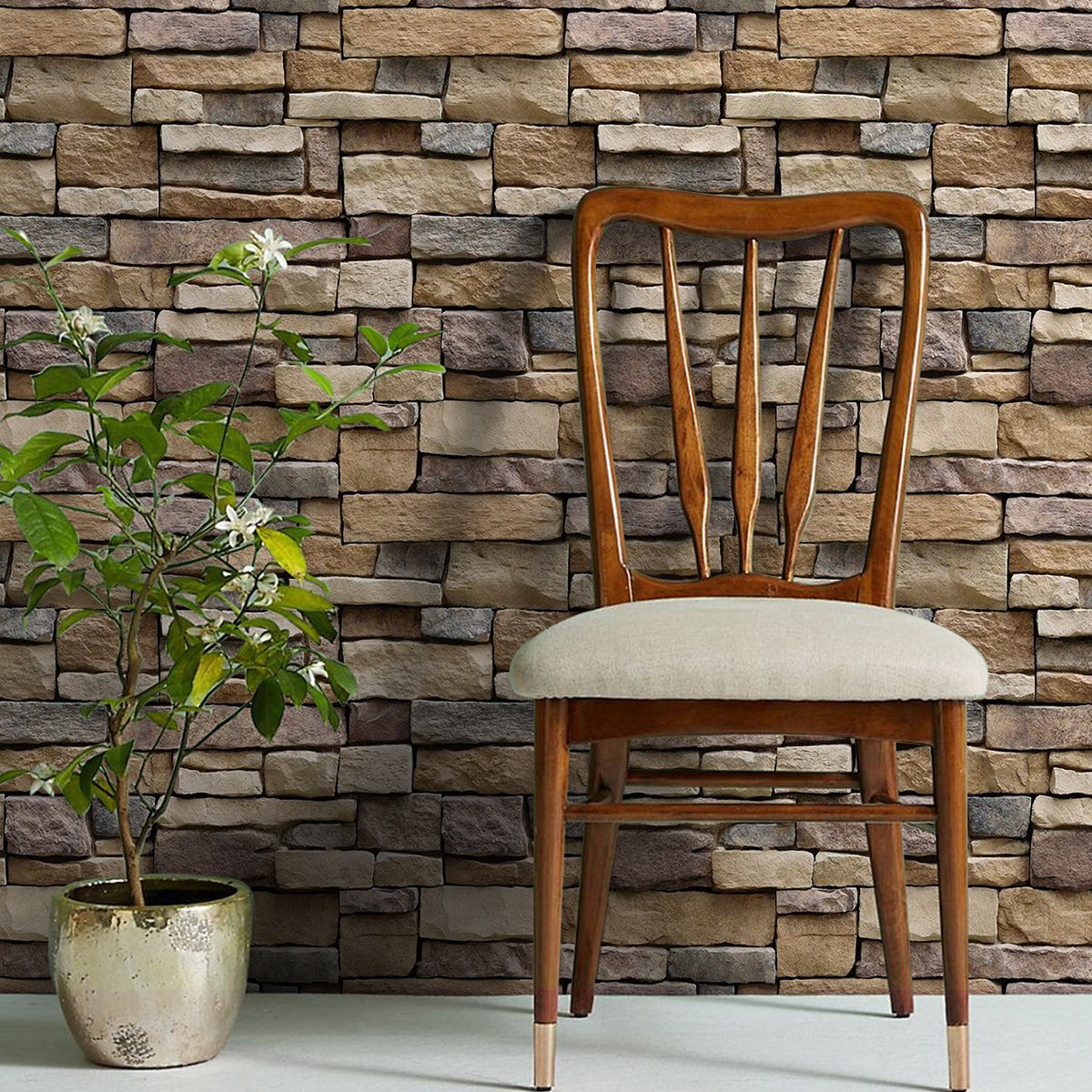 Self adhesive, easy to clean, waterproof, retro warm yellow gray brick wall warm color background wallpaper, home wallpaper