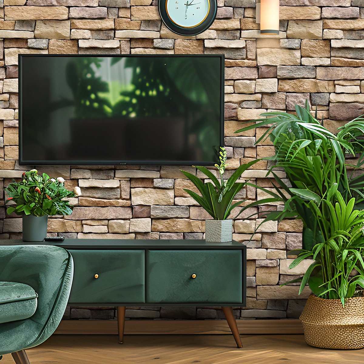 Self adhesive, easy to clean, waterproof, retro warm yellow gray brick wall warm color background wallpaper, home wallpaper