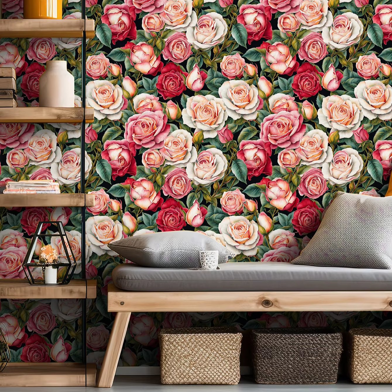 Vintage Boho Floral Peel And Stick Wallpaper Peonies Removable Rose Vinyl Self Adhesive Mural Wallpapers