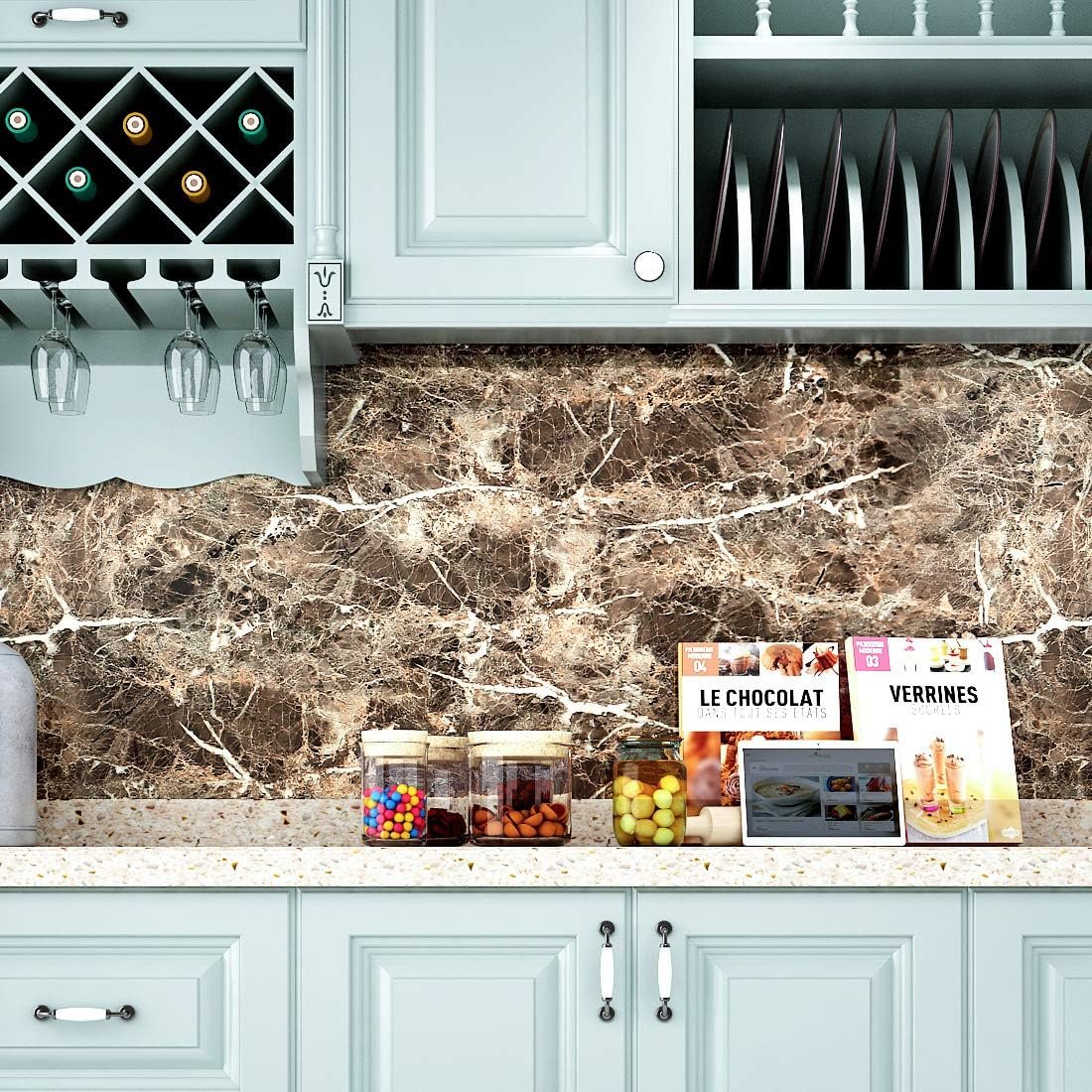 2024 Stocks Waterproof PVC 3D Marble Self Adhesive Wallpaper Roll Contact Paper In The Kitchen and Bathroom
