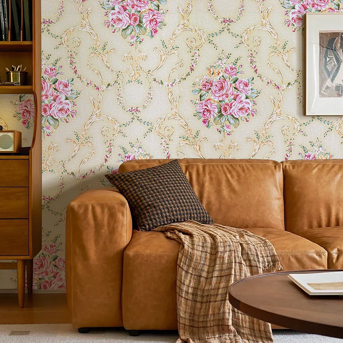 Self adhesive, easy to clean, waterproof, retro watercolor, floral, European decorative background wallpaper, home wallpaper