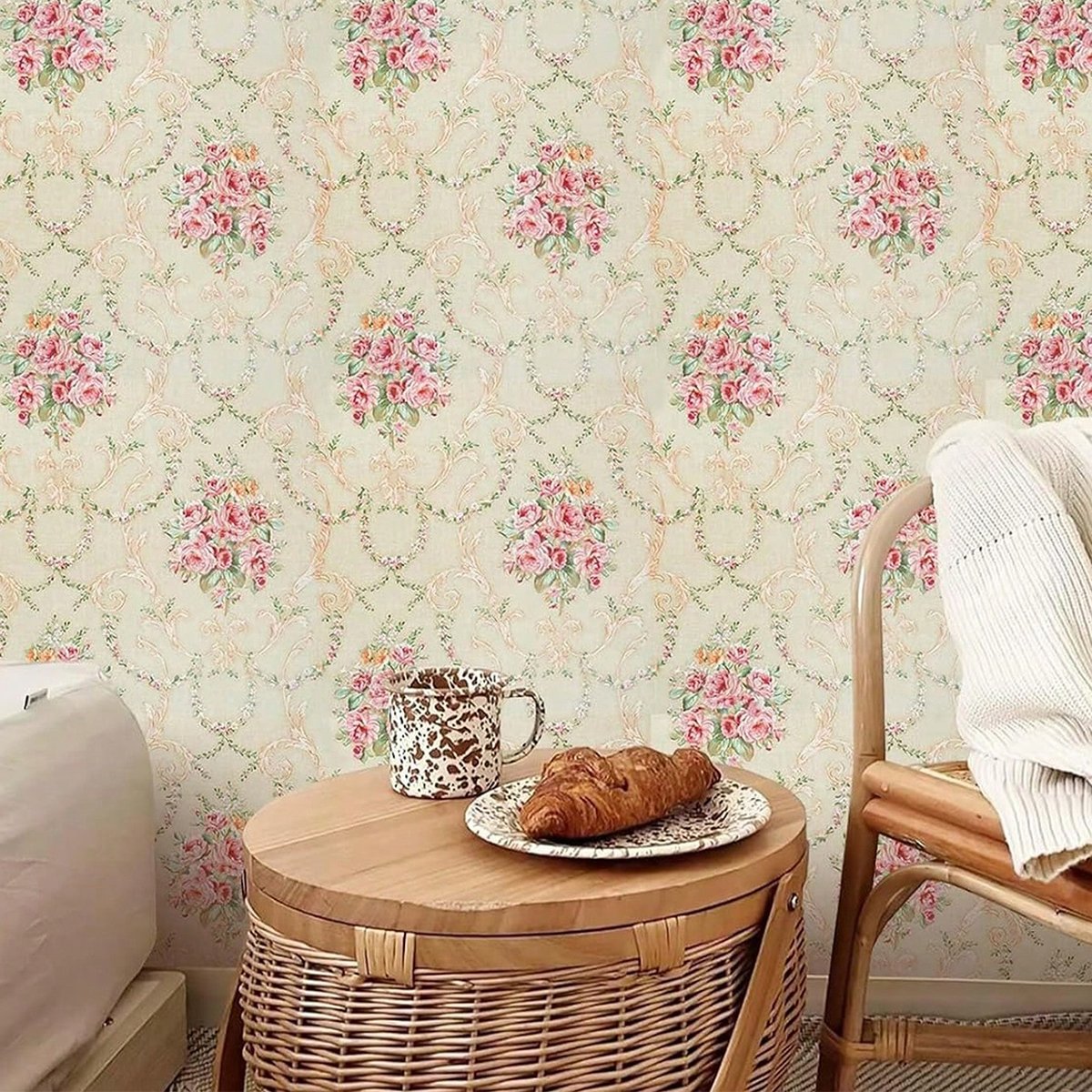 Self adhesive, easy to clean, waterproof, retro watercolor, floral, European decorative background wallpaper, home wallpaper