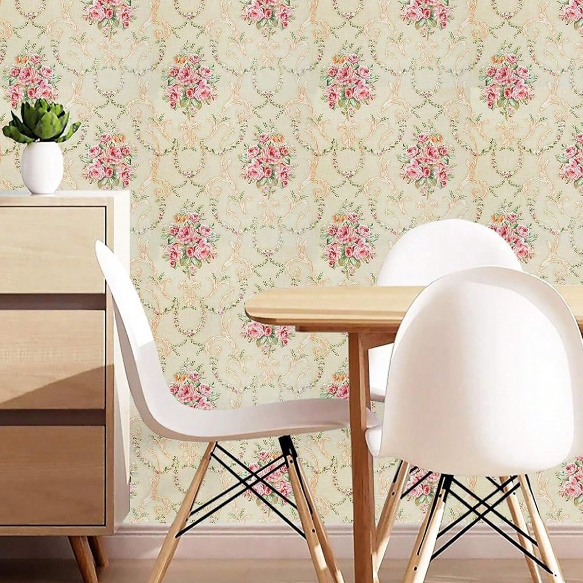 Self adhesive, easy to clean, waterproof, retro watercolor, floral, European decorative background wallpaper, home wallpaper