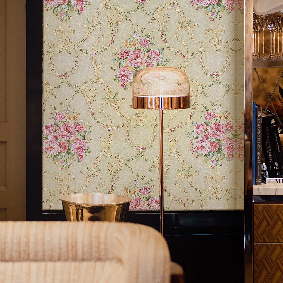 Self adhesive, easy to clean, waterproof, retro watercolor, floral, European decorative background wallpaper, home wallpaper