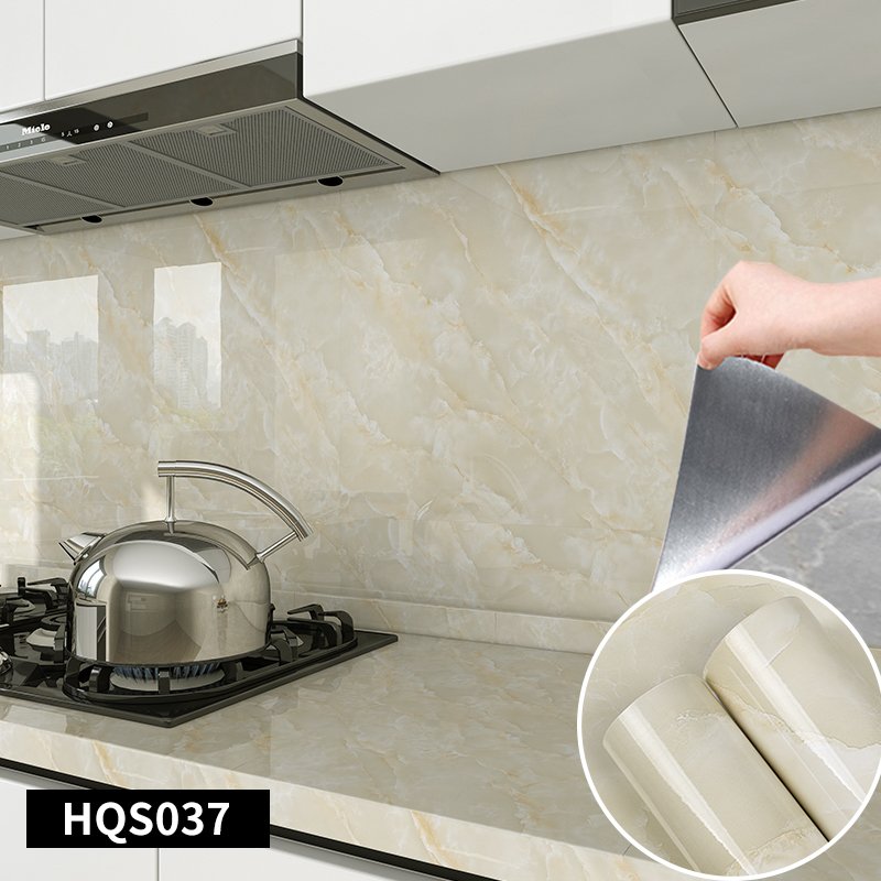 Marble Glossy PVC Wallpaper peel And Stick Waterproof Moisture-proof Removable Contact Paper For Kitchen