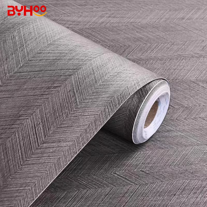 Herringbond gray contact paper peeling and pasting retro wood grain removable self-adhesive wallpaper bedroom