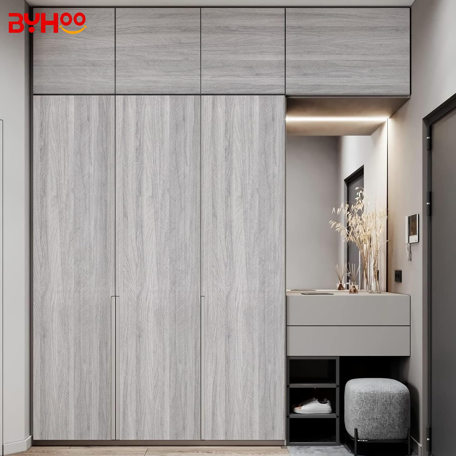 Herringbond gray contact paper peeling and pasting retro wood grain removable self-adhesive wallpaper bedroom