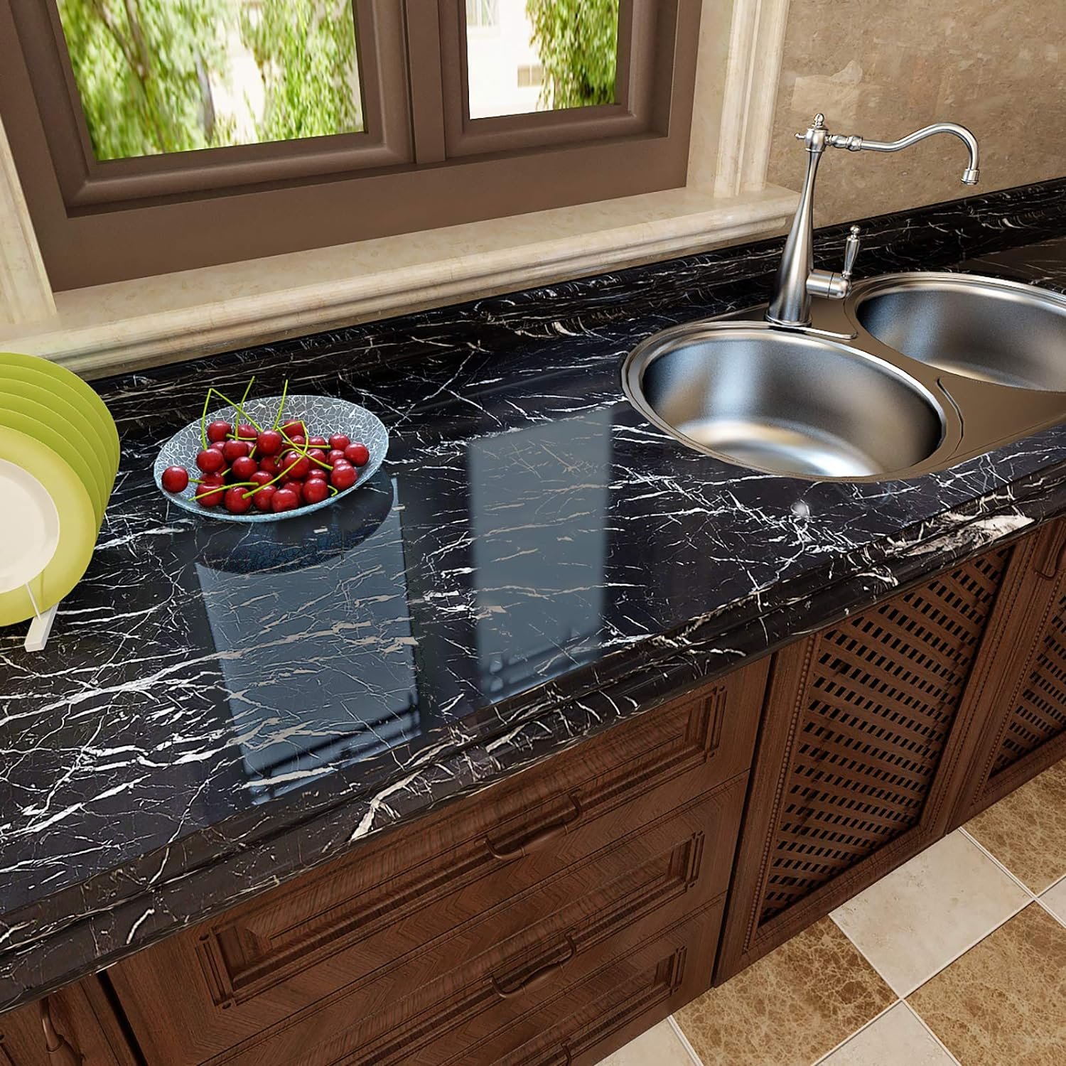Waterproof Black PVC Vinyl Marble Wallpaper sticker Peel and Stick Self Adhesive Removable Wallpaper for Kitchen