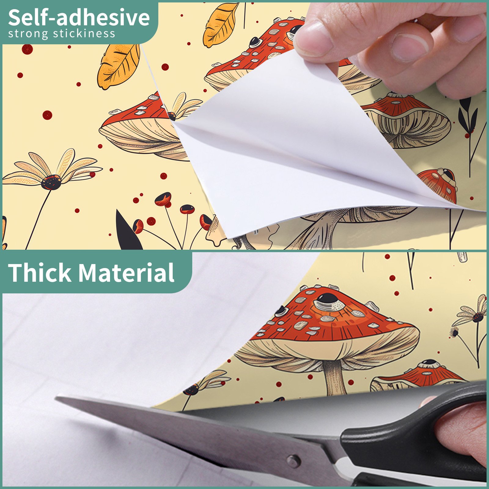 17.32*118.11inch Wall Paper mushroom plant Removable Waterproof Decor Wallpaper Peel and Stick Refurbishment Contact Paper