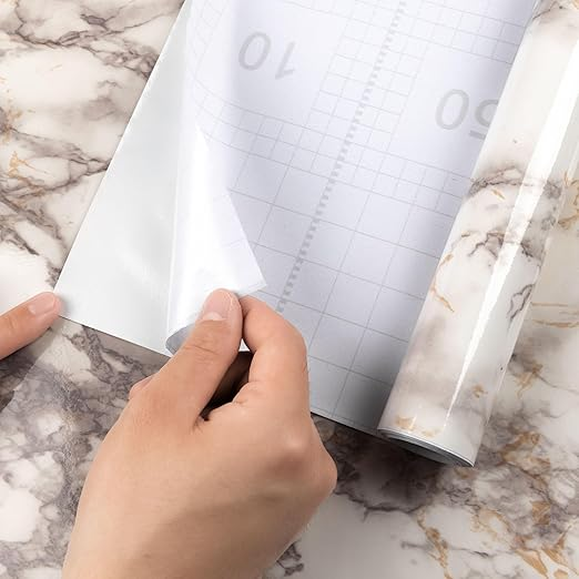 UDK glossy marble wallpaper adhesive waterproof stickers PVC oil-proof For wall furniture Kitchen decor renovation