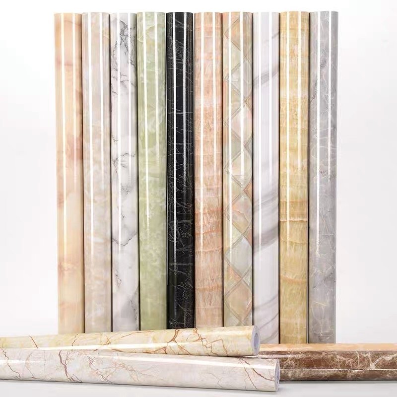 UDK glossy marble wallpaper adhesive waterproof stickers PVC oil-proof For wall furniture Kitchen decor renovation