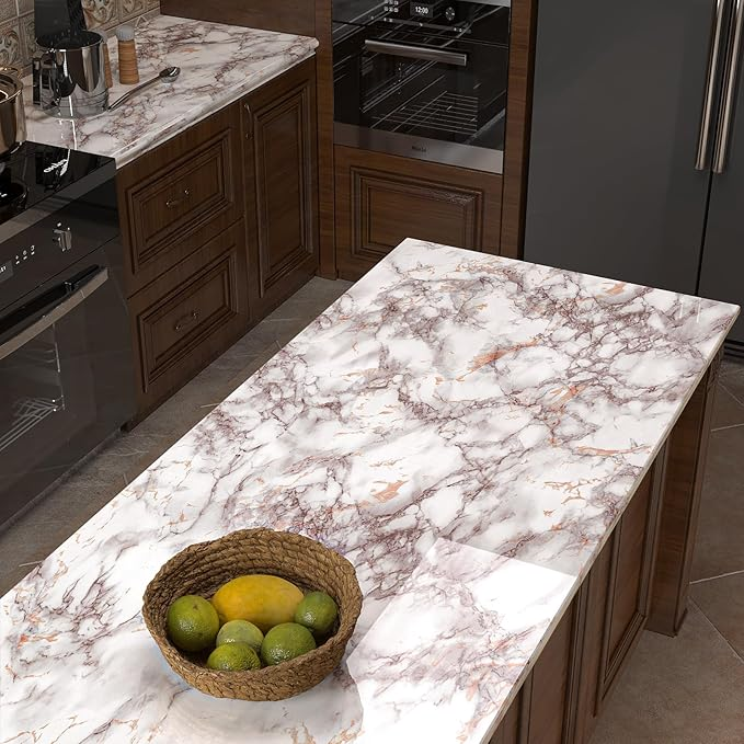 UDK glossy marble wallpaper adhesive waterproof stickers PVC oil-proof For wall furniture Kitchen decor renovation