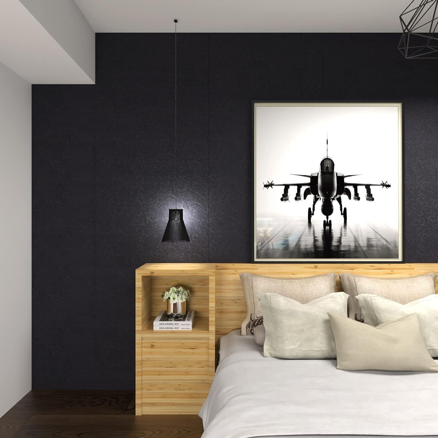 ORON DECO DIY 3D Silk Embossed Modern Design Black Wallpaper Textured Peel Stick Self-Adhesive Vinyl for Bedroom Wall Decor