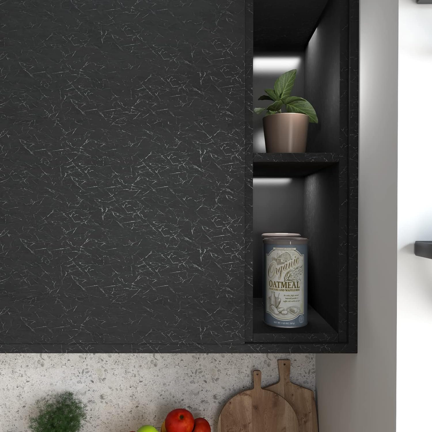 ORON DECO DIY 3D Silk Embossed Modern Design Black Wallpaper Textured Peel Stick Self-Adhesive Vinyl for Bedroom Wall Decor