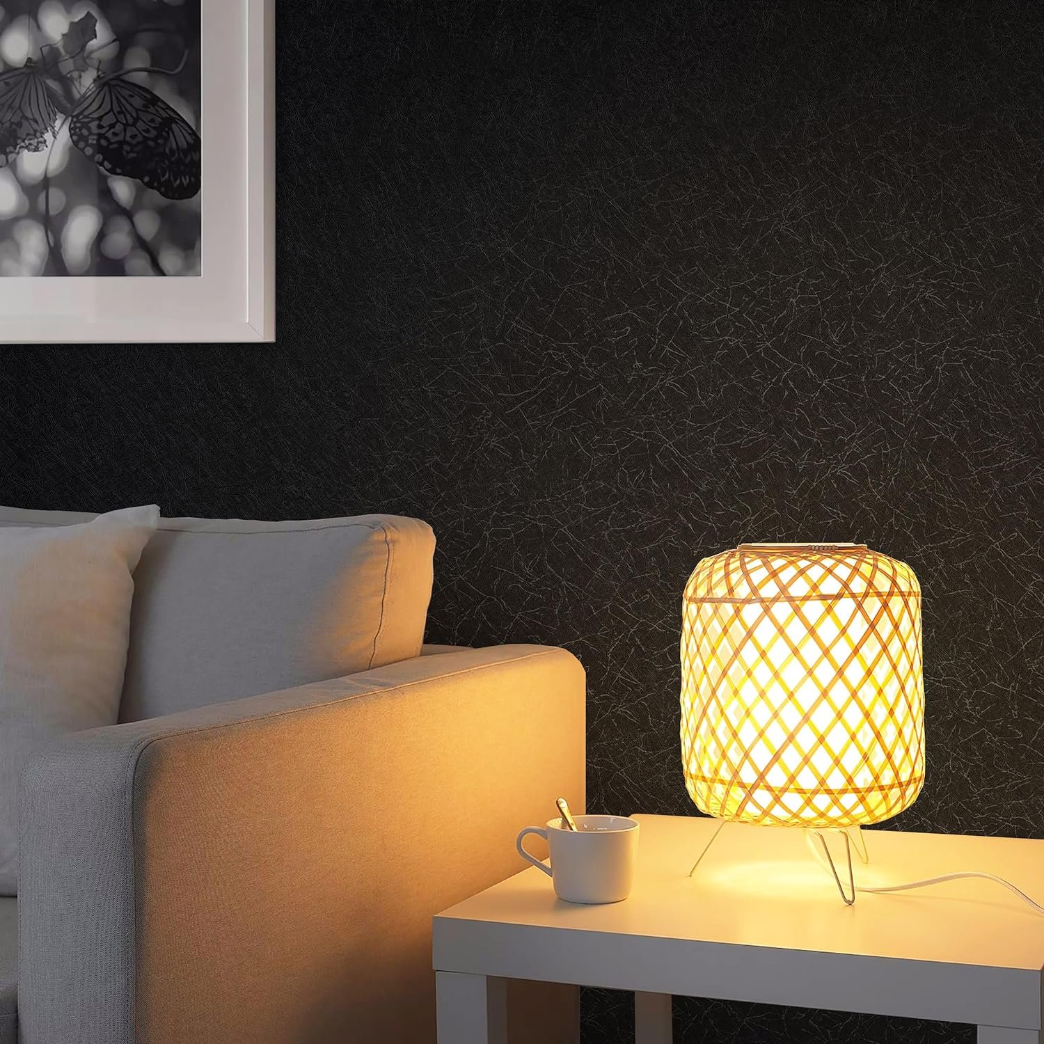 ORON DECO DIY 3D Silk Embossed Modern Design Black Wallpaper Textured Peel Stick Self-Adhesive Vinyl for Bedroom Wall Decor