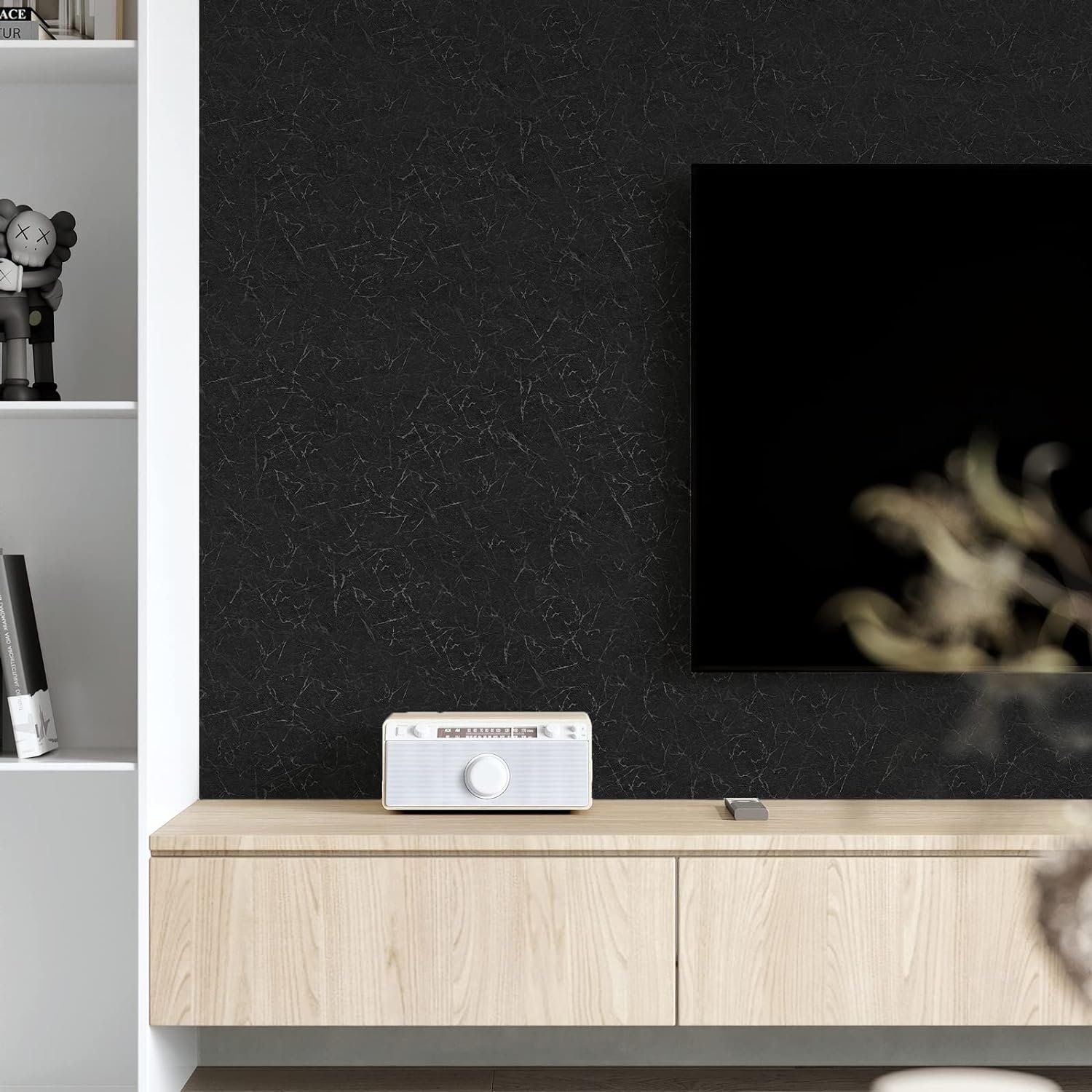 ORON DECO DIY 3D Silk Embossed Modern Design Black Wallpaper Textured Peel Stick Self-Adhesive Vinyl for Bedroom Wall Decor