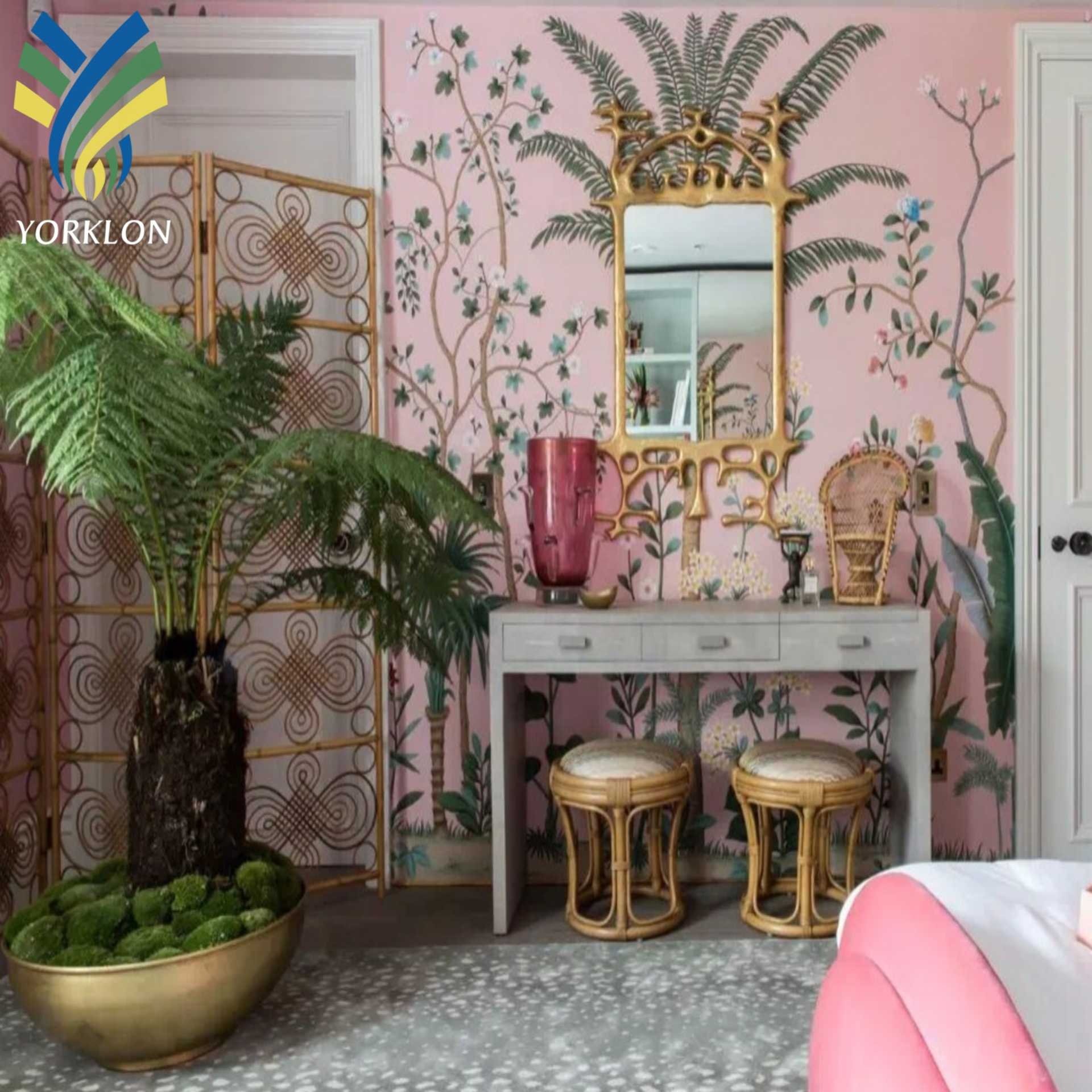 Custom 3D Embossed Waterproof Pink Tropical Bedroom Wall Decoration Botanical Palm Tree Mural wallpaper