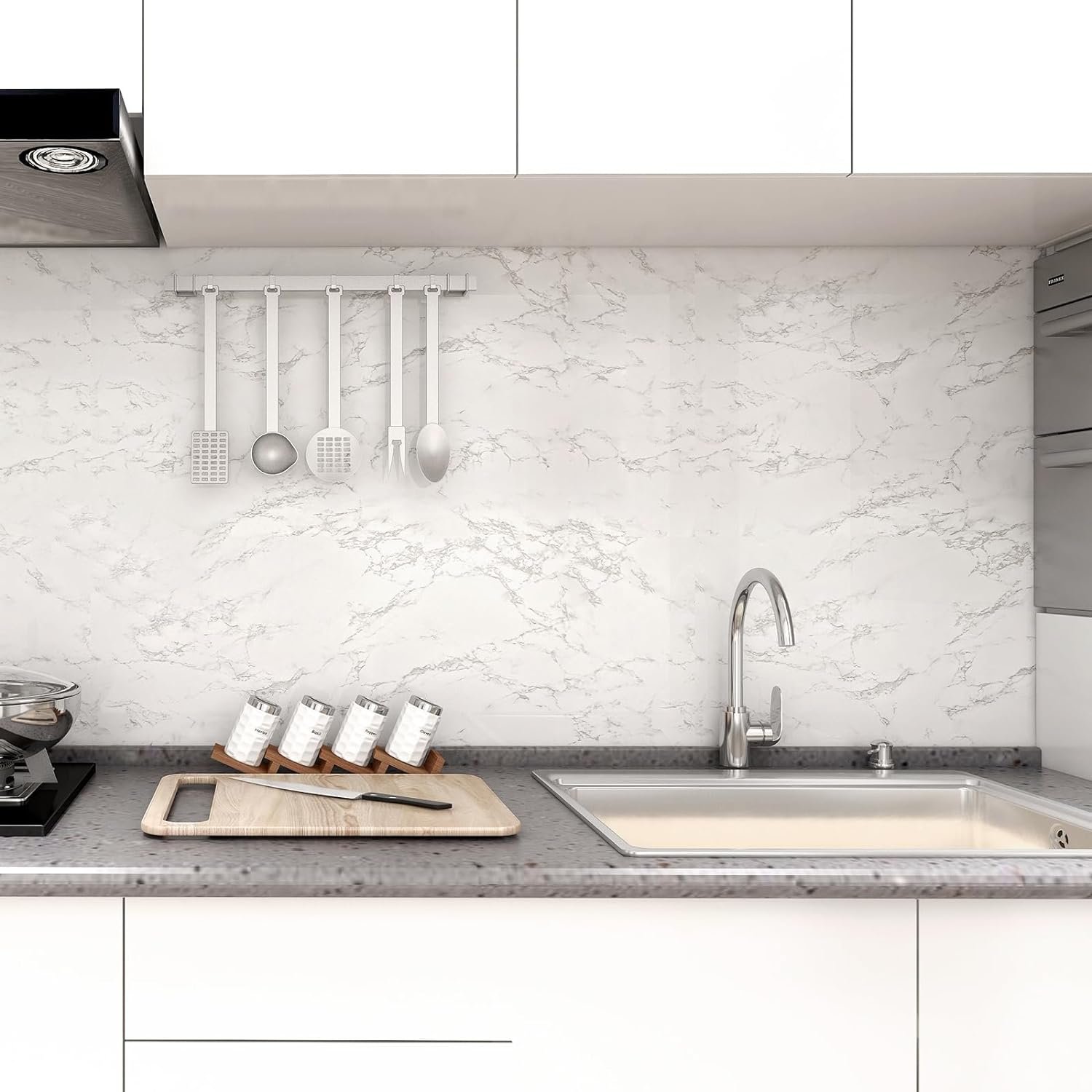 ORON DECO DIY Vinyl Marble Sticker Glossy Peel Stick Wallpaper Self Adhesive & Waterproof Modern Design Style for Kitchen Decor