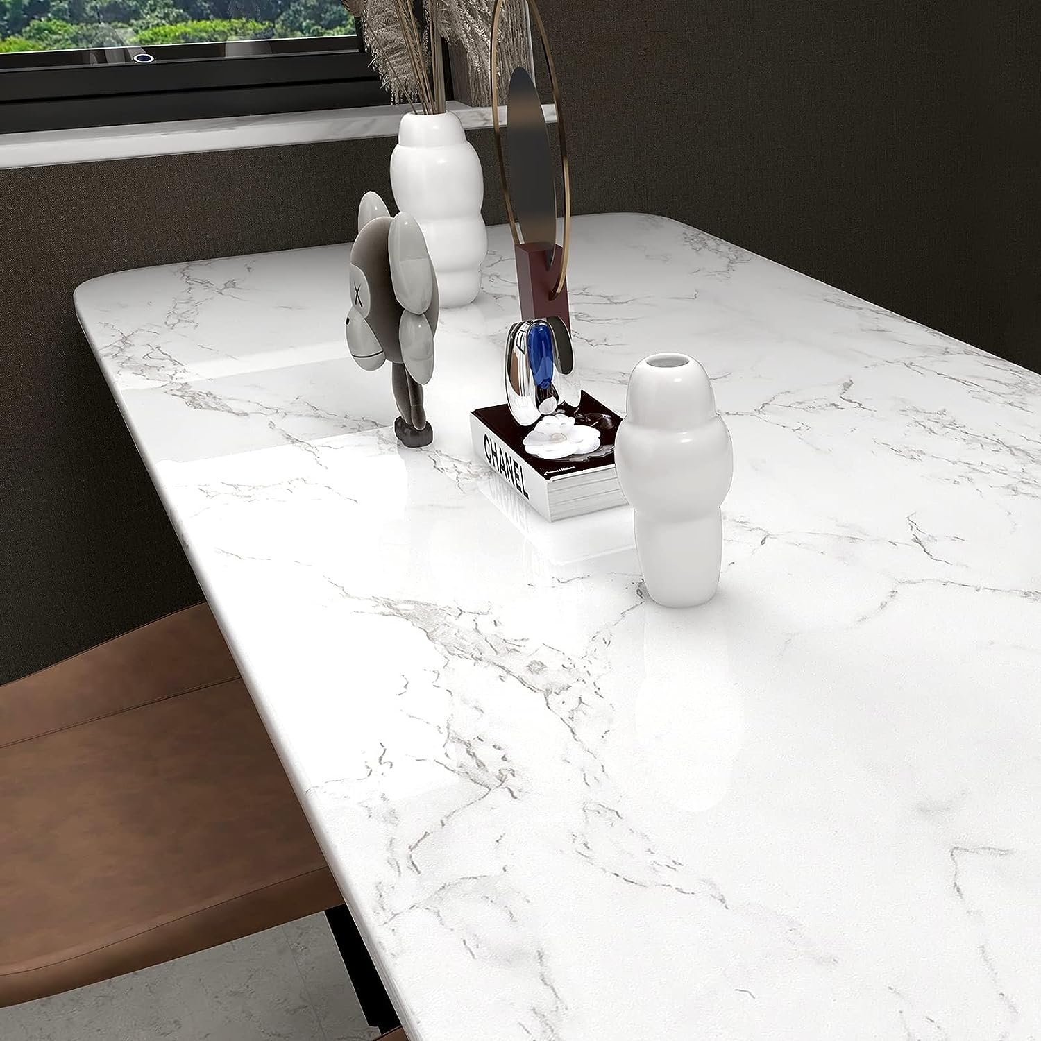 ORON DECO DIY Vinyl Marble Sticker Glossy Peel Stick Wallpaper Self Adhesive & Waterproof Modern Design Style for Kitchen Decor