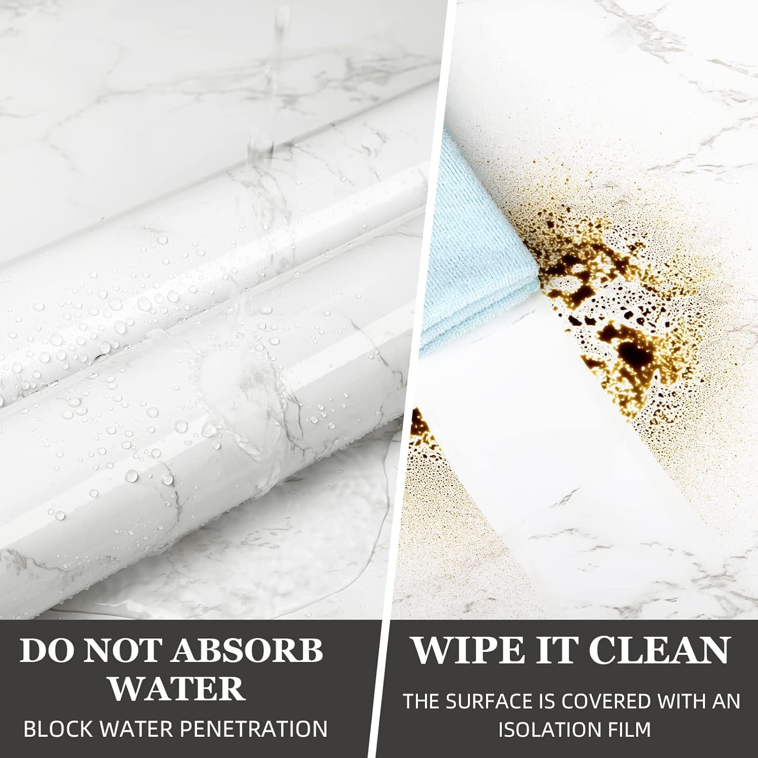ORON DECO DIY Vinyl Marble Sticker Glossy Peel Stick Wallpaper Self Adhesive & Waterproof Modern Design Style for Kitchen Decor