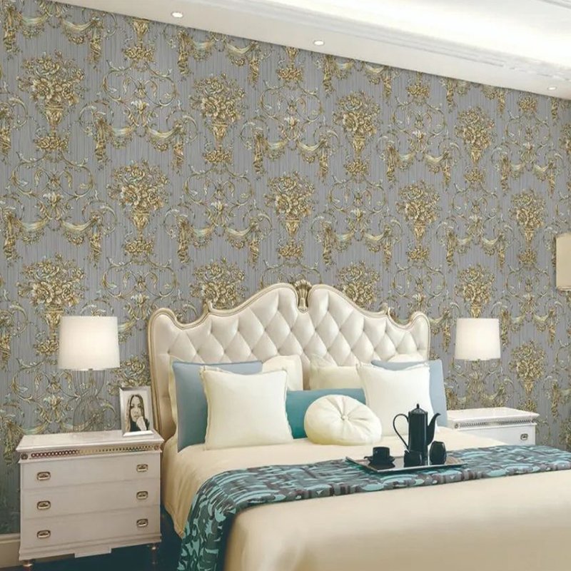 Luxury European Damascus PVC TV Background Bedroom Wallpaper