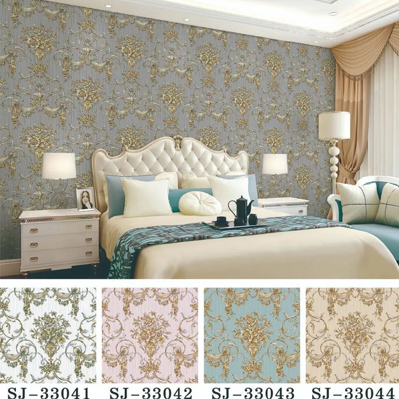 Luxury European Damascus PVC TV Background Bedroom Wallpaper