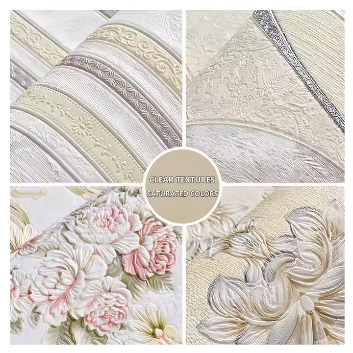 Embossed Wallpaper Manufacturer Parquet Wallpaper Roll 3D Textured Floral Embossed Foam Wallpaper