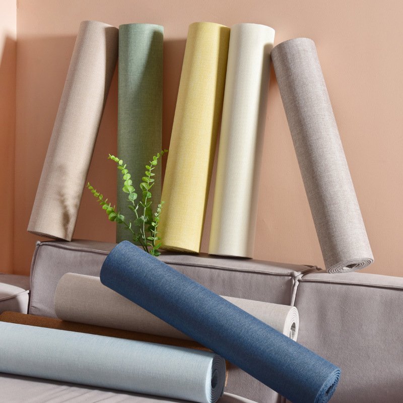 Green Linen Pattern Wallpaper Rolls Cloth XPE Anti-collision Sound Insulation Moisturizing Moisture-proof Foam Wallpaper Roll