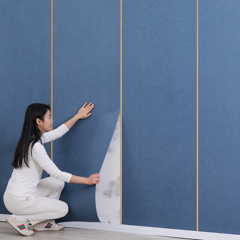 Green Linen Pattern Wallpaper Rolls Cloth XPE Anti-collision Sound Insulation Moisturizing Moisture-proof Foam Wallpaper Roll